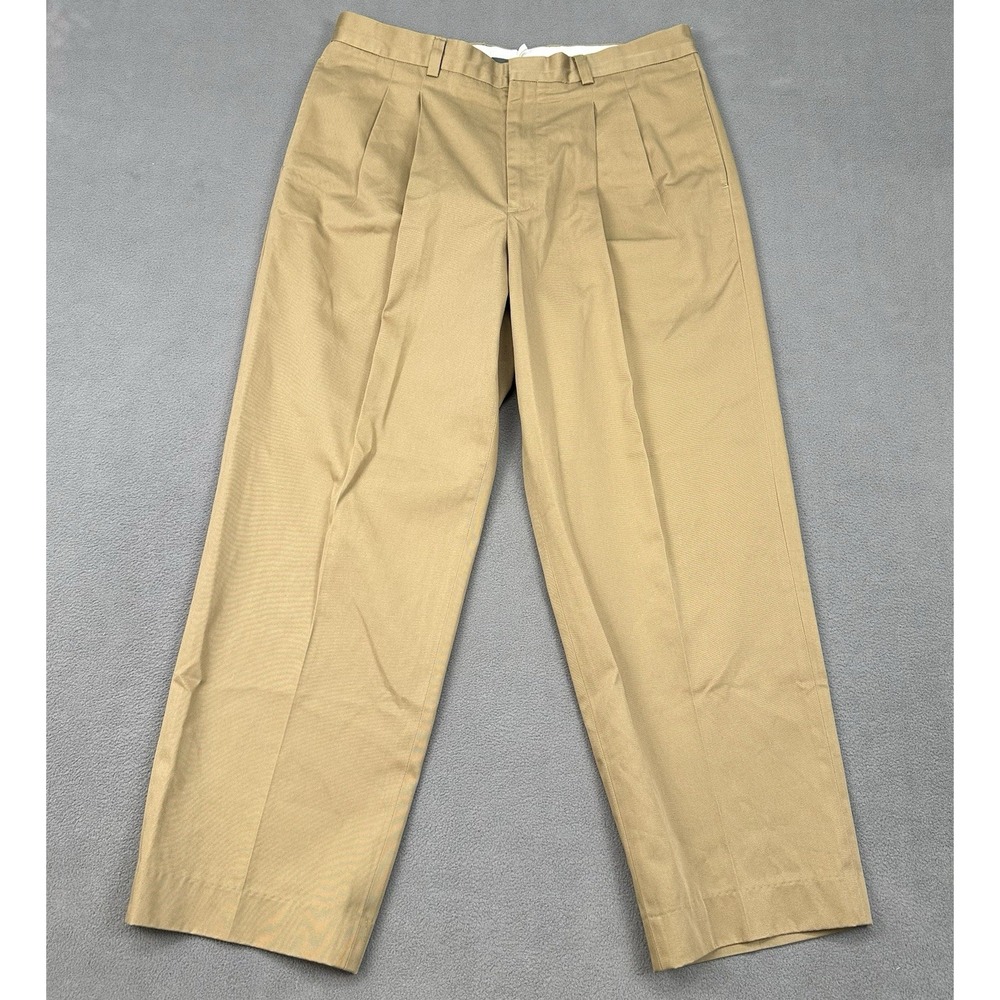 Vintage LL Bean‎ Chino Pants Mens 35X30 Pleated Straight Leg Brown Khaki Preppy